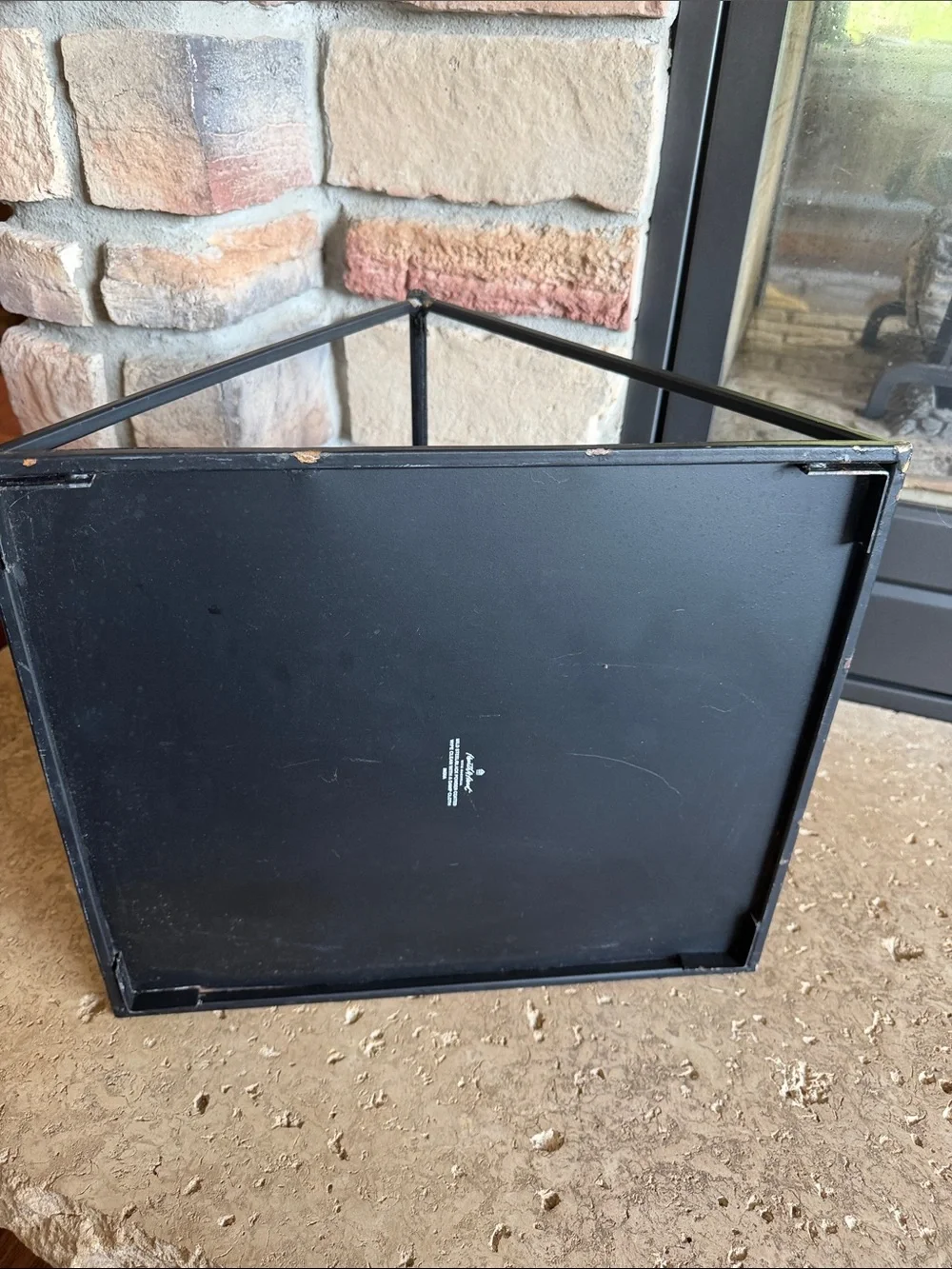Hearth & Hand Black Metal Pyramid Log Holder & Carrier with Brass Handle Accent